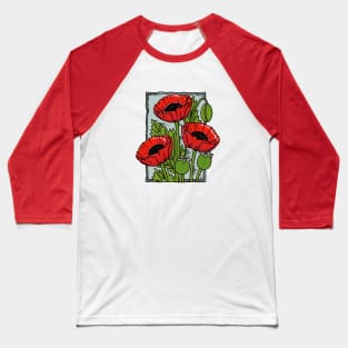 Poppies, Vintage style flower stamp (colored) Baseball T-Shirt